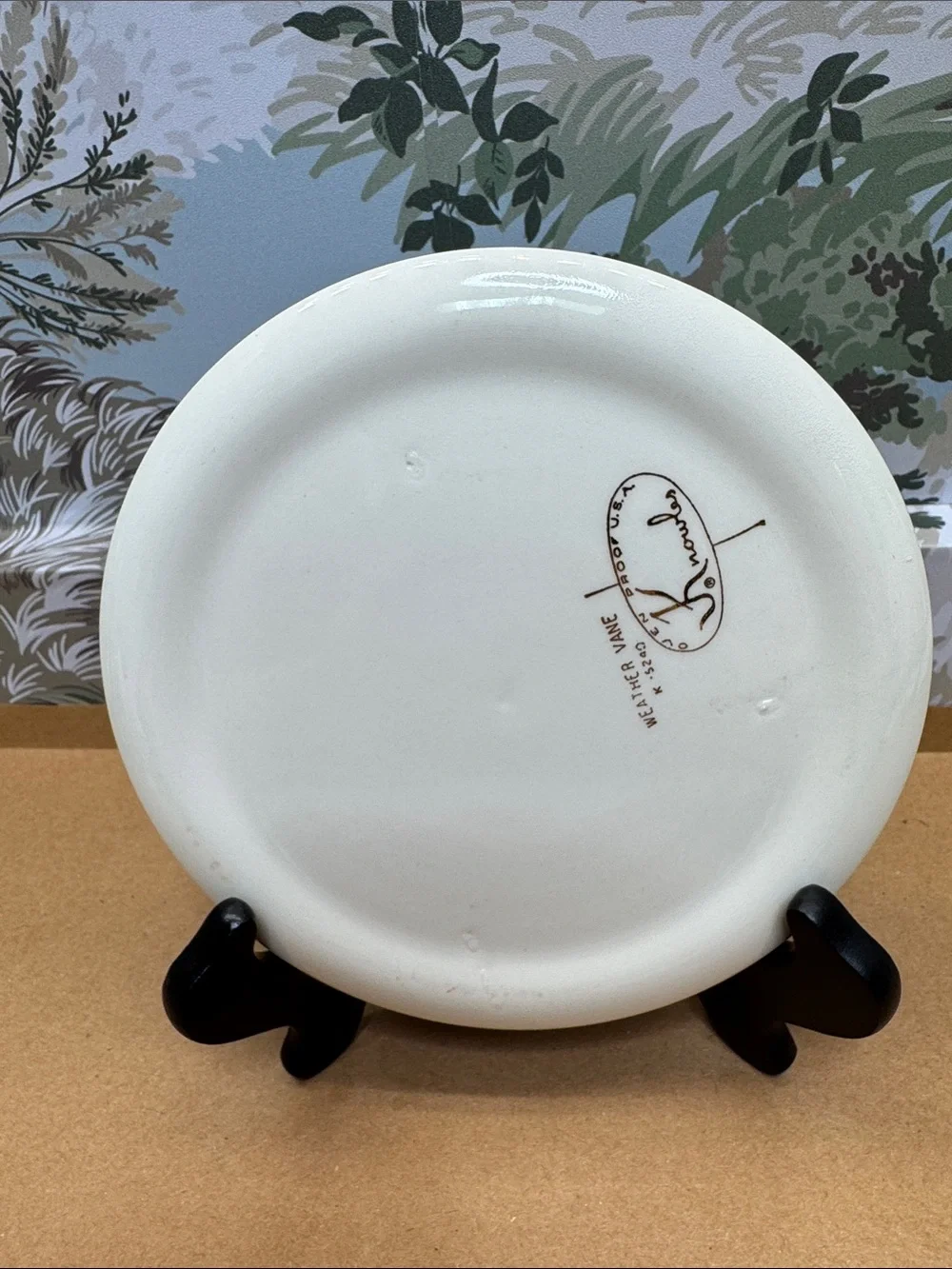 Vintage Knowles Ceramic Weather Vane Rooster Marked Plate in Gold and White